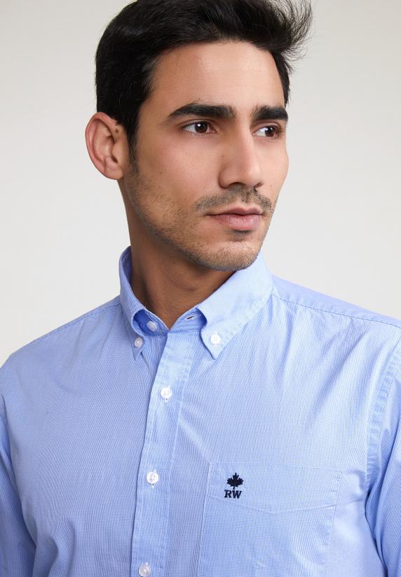 River Woods Regular Fit Geruit Hemd Met Zak Blauw/wit