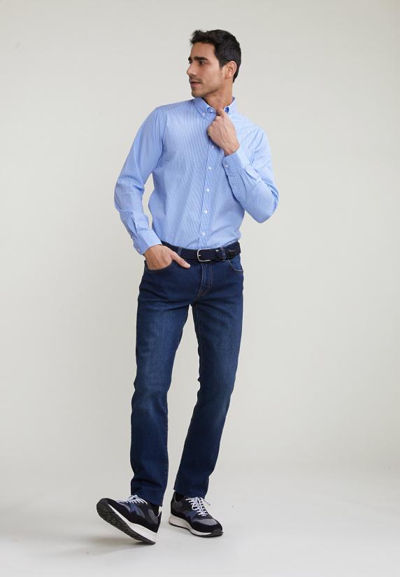 River Woods Regular Fit Geruit Hemd Met Zak Blauw/wit