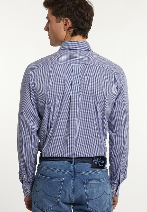 River Woods Regular Fit Geruit Performance Stretch Hemd Blauw/wit