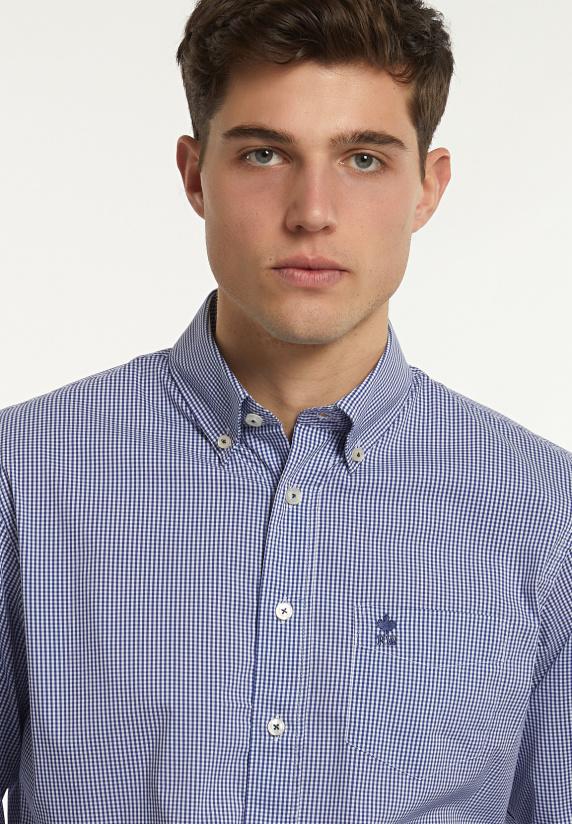 River Woods Regular Fit Geruit Performance Stretch Hemd Blauw/wit