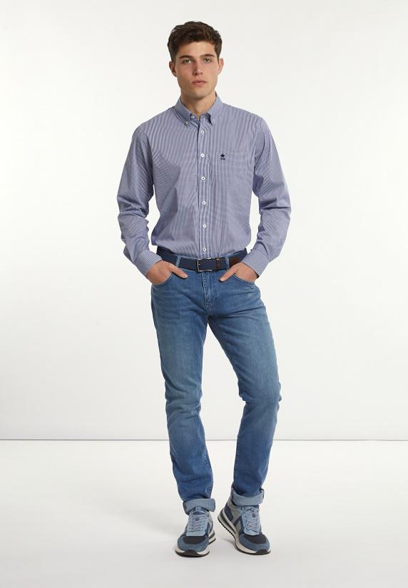 River Woods Regular Fit Geruit Performance Stretch Hemd Blauw/wit