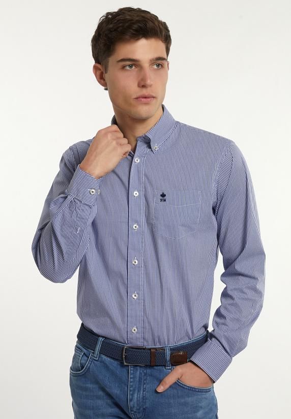 River Woods Regular Fit Geruit Performance Stretch Hemd Blauw/wit