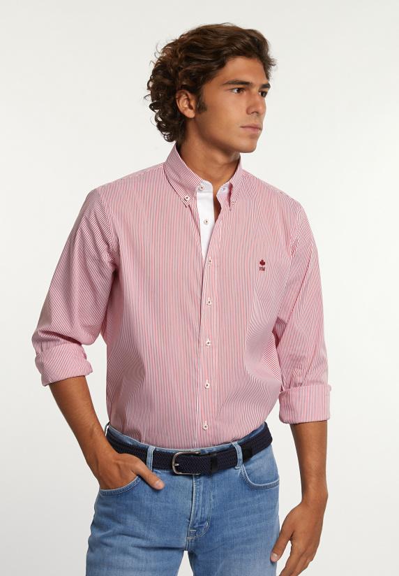 river woods Regular fit gestreept comfort stretch hemd rood/wit