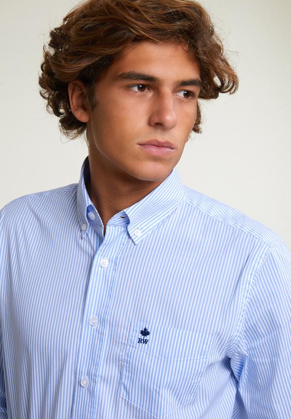 River Woods Regular Fit Gestreept Hemd Borstzak Blauw/wit