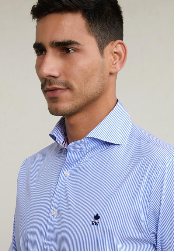 River Woods Regular Fit Gestreept Hemd Performance Stretch Blauw/wit