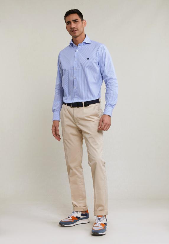 River Woods Regular Fit Gestreept Hemd Performance Stretch Blauw/wit