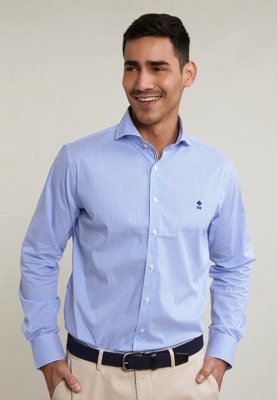 River Woods Regular Fit Gestreept Hemd Performance Stretch Blauw/wit