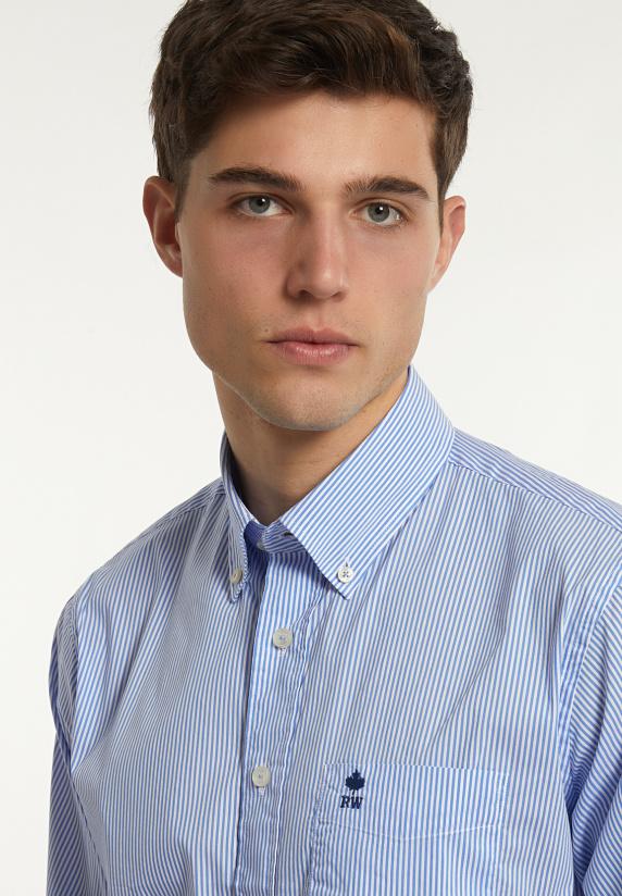 River Woods Regular Fit Gestreept Performance Stretch Hemd Blauw/wit