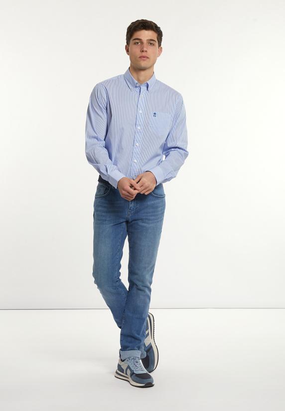 River Woods Regular Fit Gestreept Performance Stretch Hemd Blauw/wit