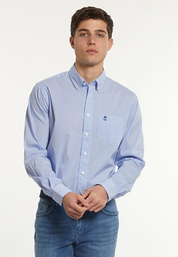 River Woods Regular Fit Gestreept Performance Stretch Hemd Blauw/wit