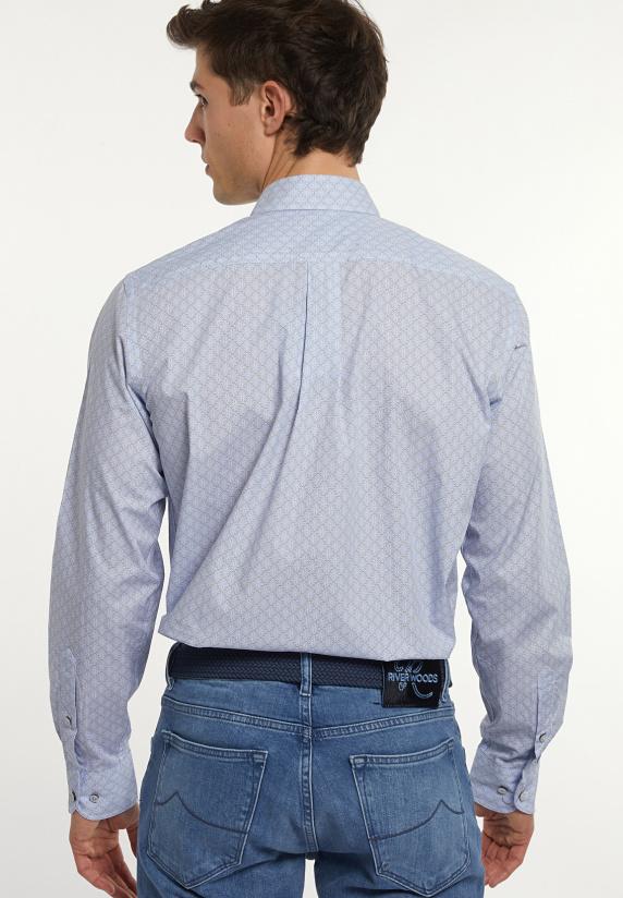 River Woods Regular Fit Katoenen Fantasiehemd Blauw/bruin