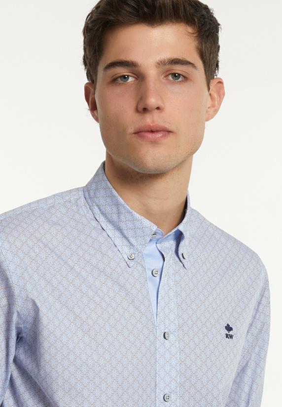 River Woods Regular Fit Katoenen Fantasiehemd Blauw/bruin