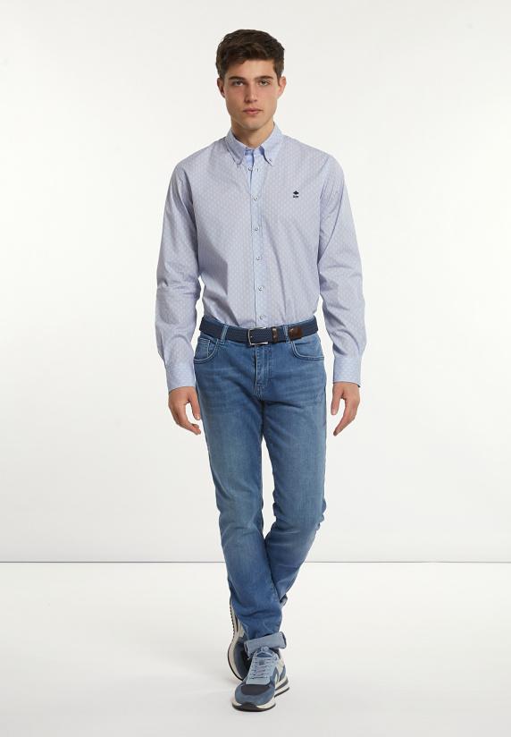 River Woods Regular Fit Katoenen Fantasiehemd Blauw/bruin