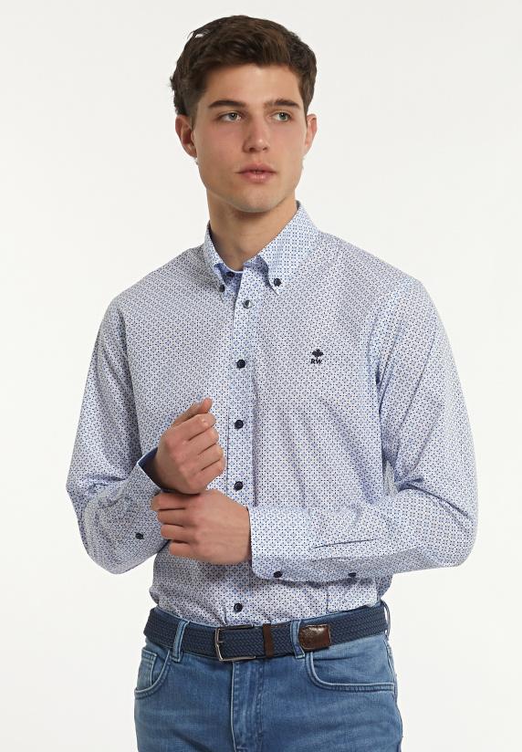 river woods Regular fit katoenen fantasiehemd blauw/bruin