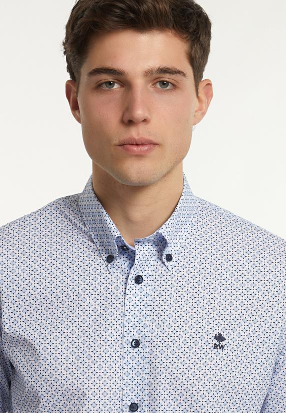 River Woods Regular Fit Katoenen Fantasiehemd Blauw/wit