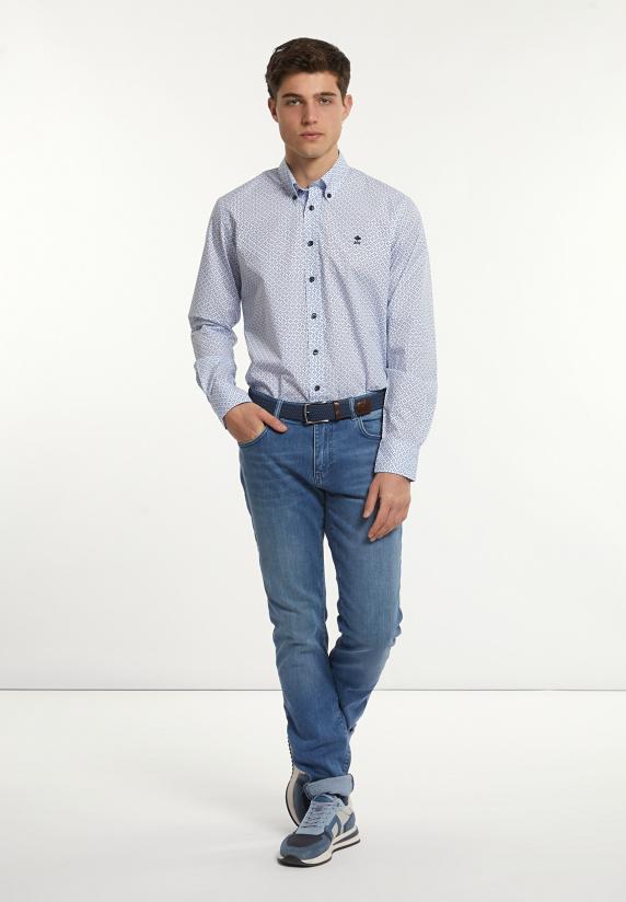 River Woods Regular Fit Katoenen Fantasiehemd Blauw/wit