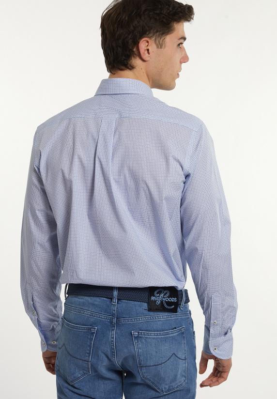 River Woods Regular Fit Katoenen Fantasiehemd Blauw/ Wit