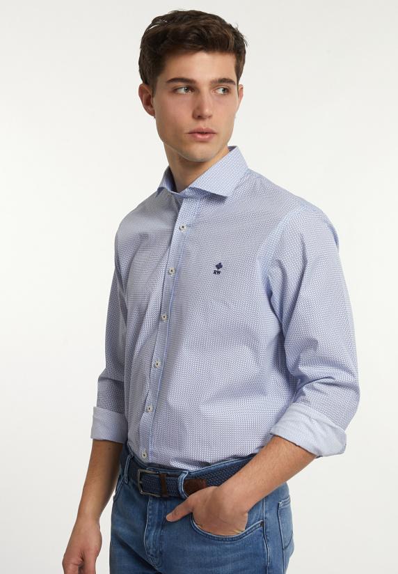 river woods Regular fit katoenen fantasiehemd blauw/ wit