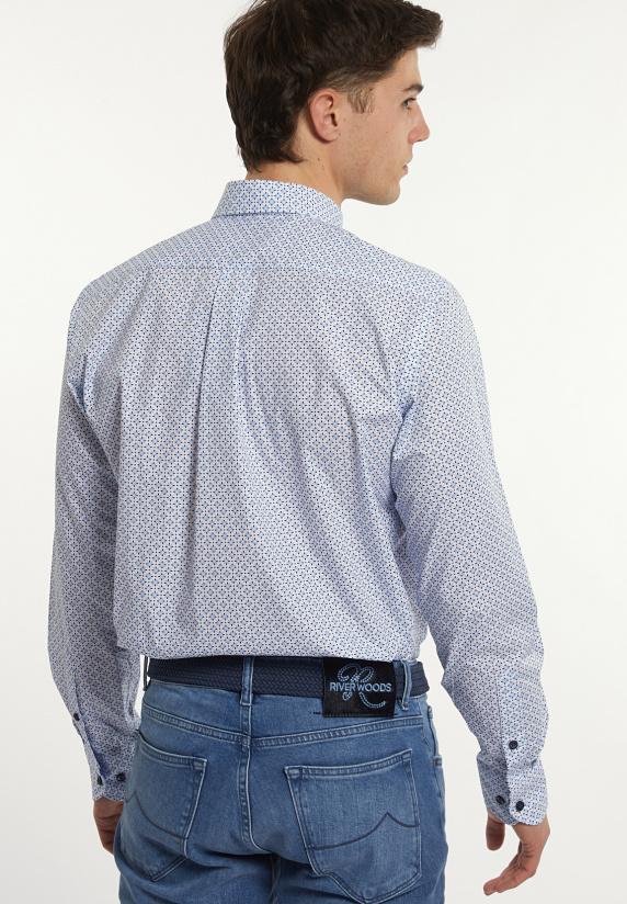 river woods Regular fit katoenen fantasiehemd blauw/wit