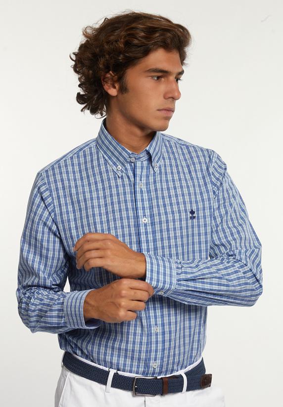 river woods Regular fit katoenen geruit hemd blauw/groen