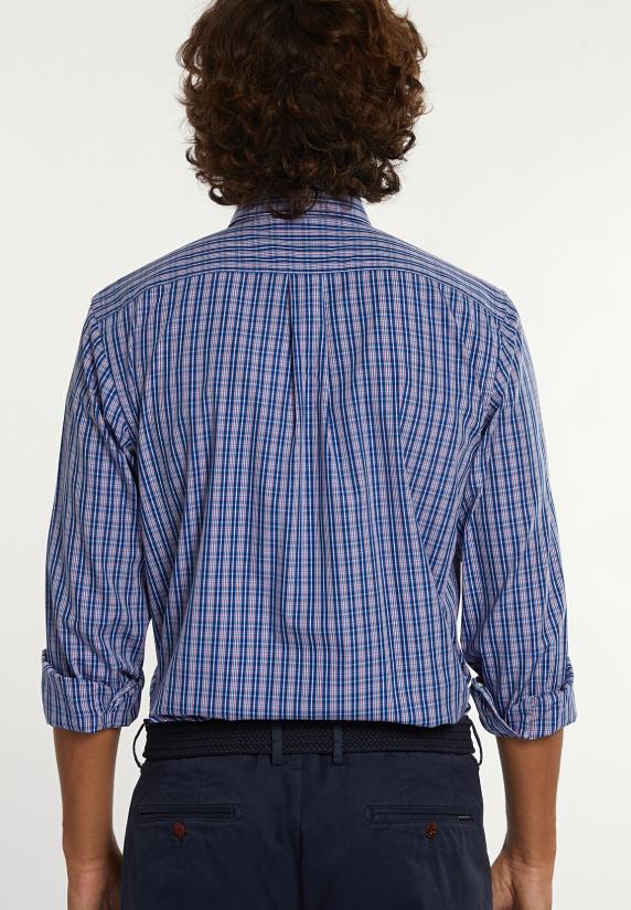 River Woods Regular Fit Katoenen Geruit Hemd Blauw/rood