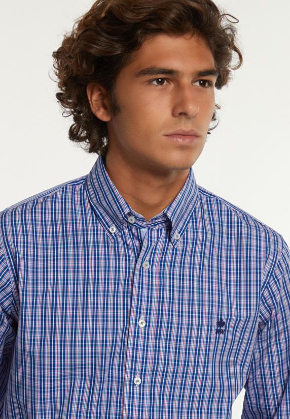 River Woods Regular Fit Katoenen Geruit Hemd Blauw/rood