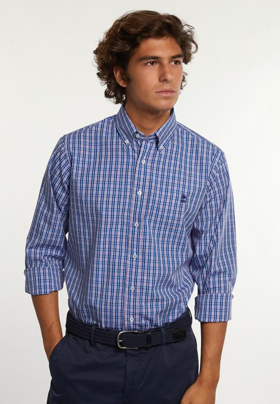 river woods Regular fit katoenen geruit hemd blauw/rood