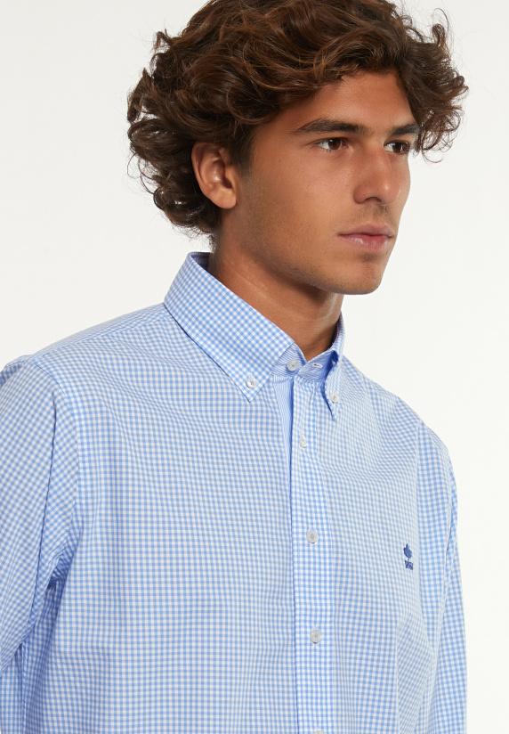 River Woods Regular Fit Katoenen Geruit Hemd Blauw/wit