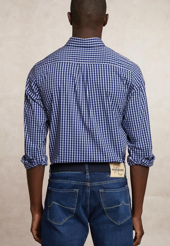 River Woods Regular Fit Katoenen Geruit Hemd Blauw/wit