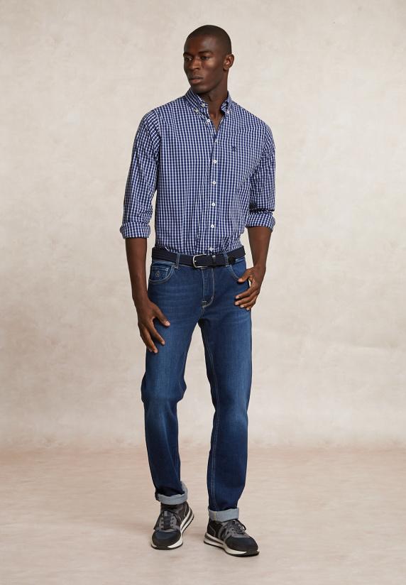 River Woods Regular Fit Katoenen Geruit Hemd Blauw/wit