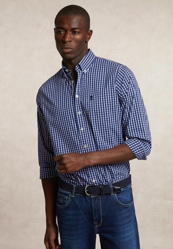 river woods Regular fit katoenen geruit hemd blauw/wit