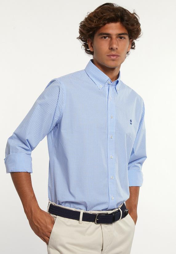 river woods Regular fit katoenen geruit hemd blauw/wit