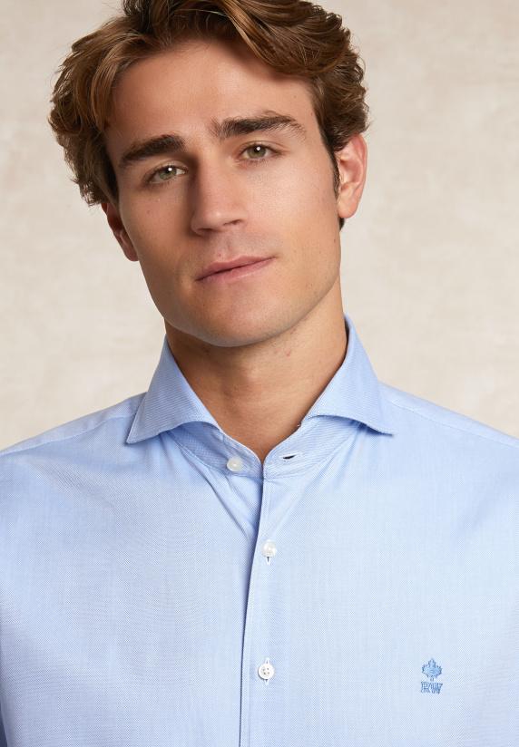 River Woods Regular Fit Katoenen Gestipt Hemd Blauw