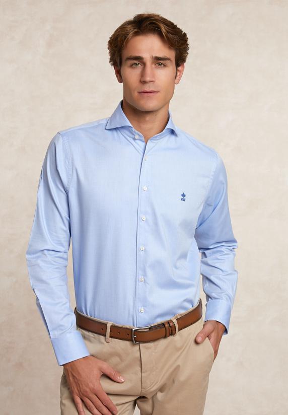 river woods Regular fit katoenen gestipt hemd blauw