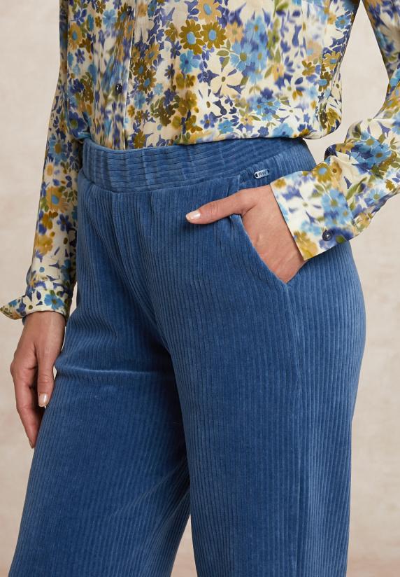 River Woods Ribfluwelen Broek Elastische Taille Blauw