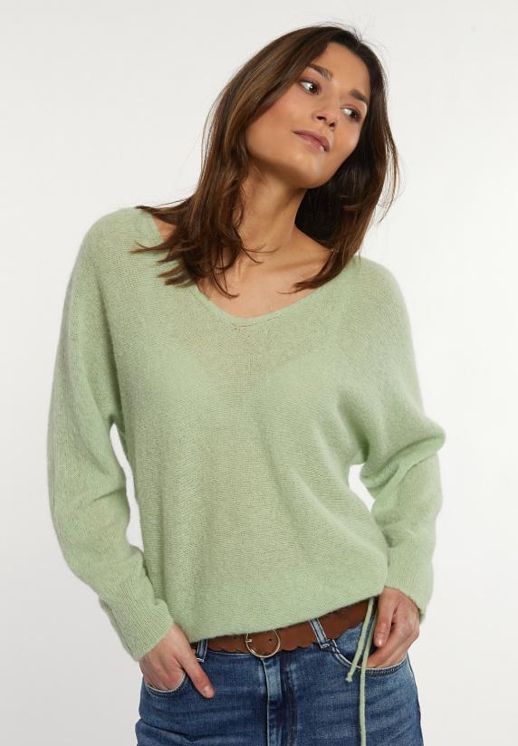 river woods Alpaca-wollen V-hals trui groen