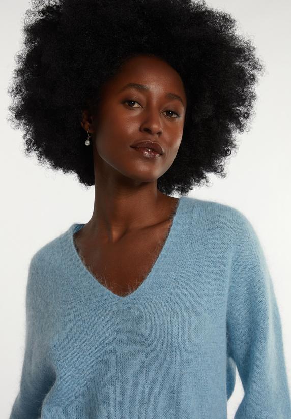 River Woods Alpaca-wollen V-hals Trui Lichtblauw