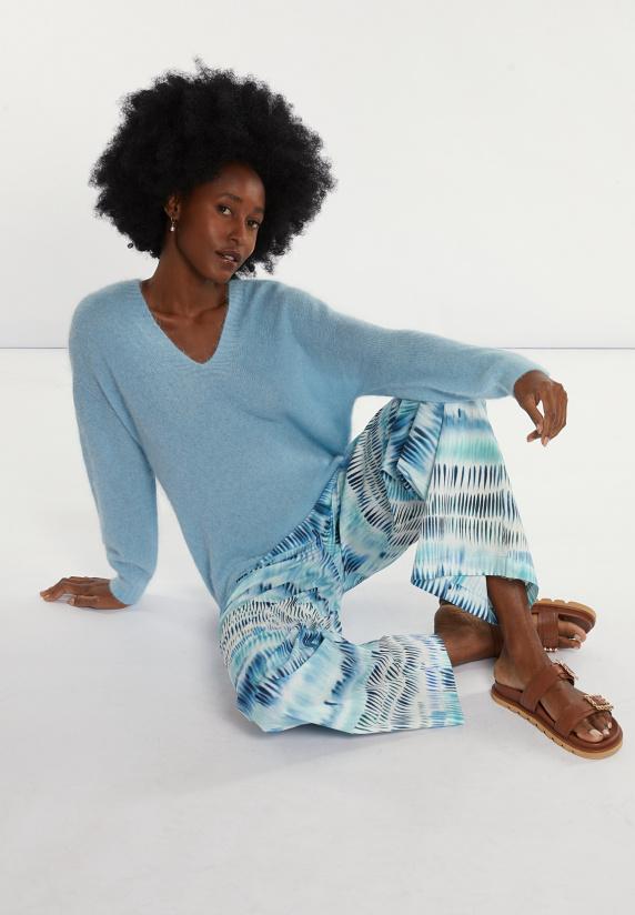 River Woods Alpaca-wollen V-hals Trui Lichtblauw