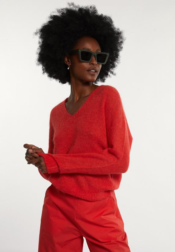 river woods Alpaca-wollen V-hals trui rood