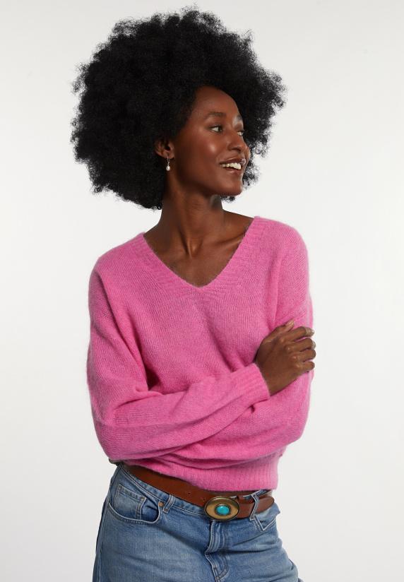 river woods Alpaca-wollen V-hals trui roze