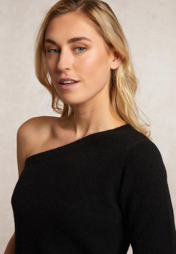 River Woods Asymmetrische Effen Trui Zwart