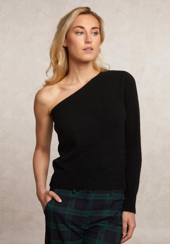 river woods Asymmetrische effen trui zwart