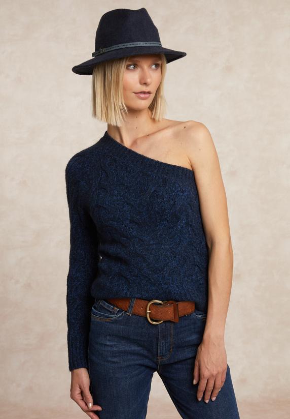 River Woods Asymmetrische Kabeltrui Indigo