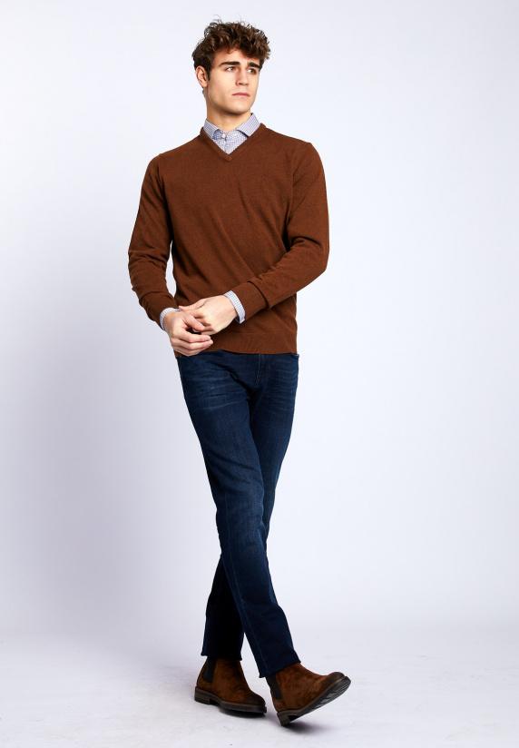 River Woods Basic Trui Met V-hals In Bruin