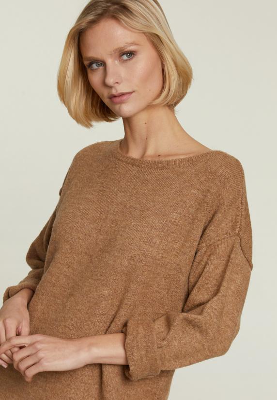 River Woods Beige Gebreide Jurk Ronde Hals