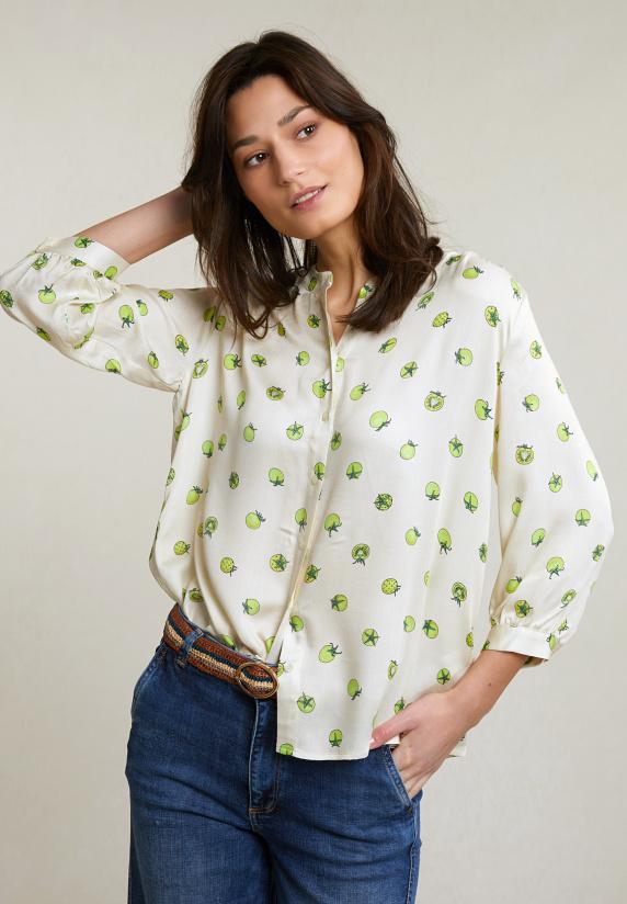 river woods Beige/gele fantasie blouse 3/4 mouwen