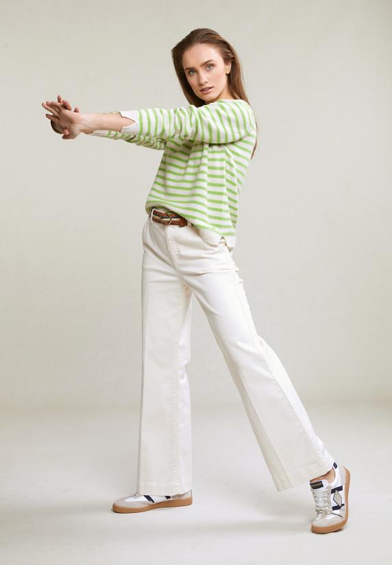 River Woods Beige/groen Gestreepte Trui Ronde Hals