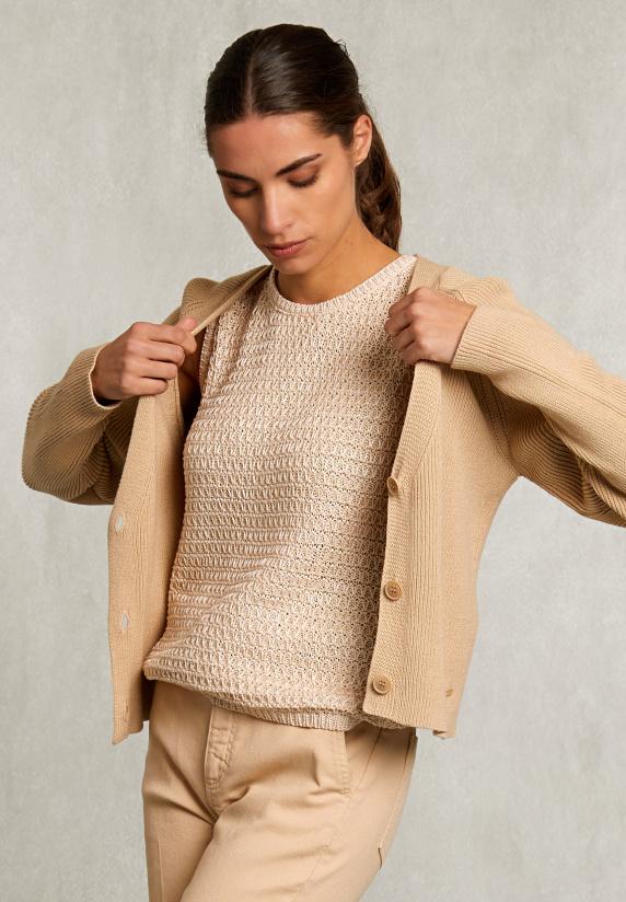 river woods Beige katoenen V-hals cardigan