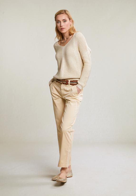 River Woods Beige V-hals Trui Lange Mouwen