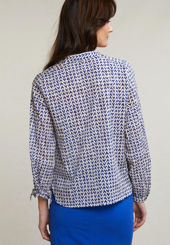 River Woods Blauw/beige Fantasie V-hals Blouse